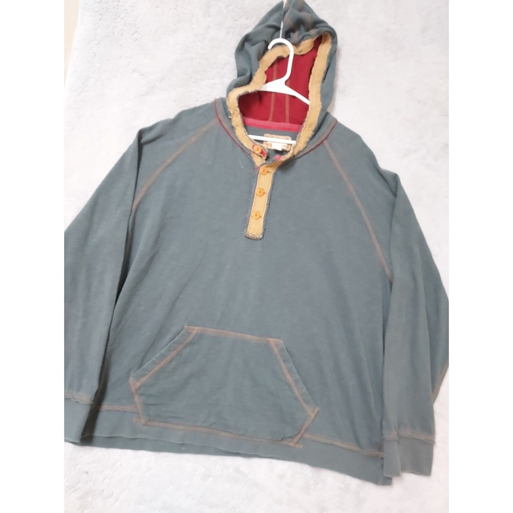 Carbon 2 Cobalt Henley Hoodie Men XXL 2XL Cotton Gray Heavyweight Outdoor Button